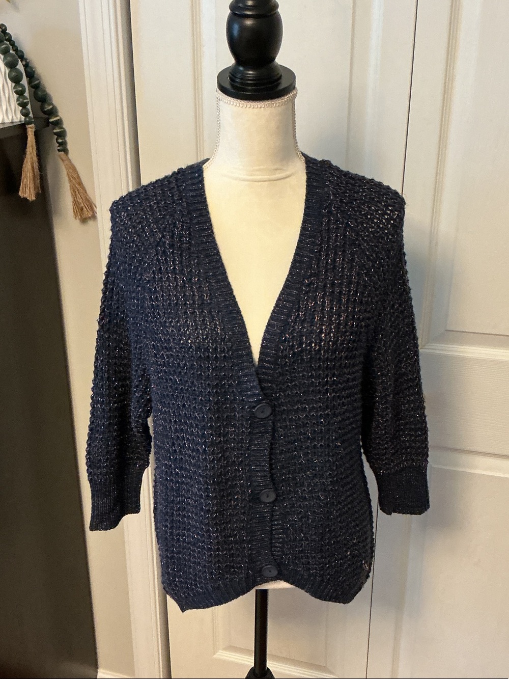 Takeout Navy Textured Knit Button-Front Cardigan